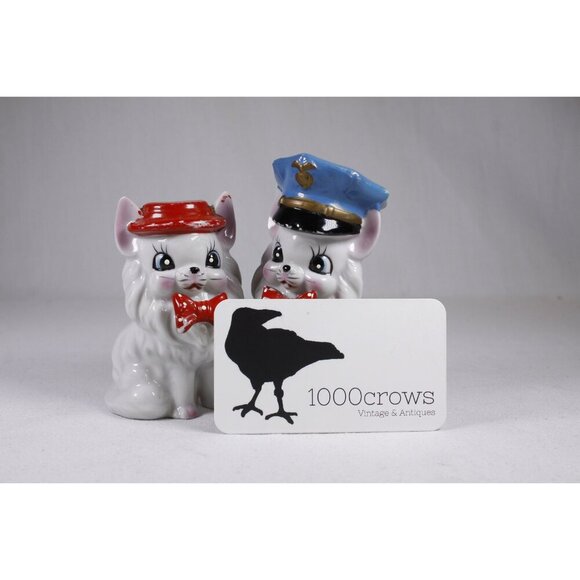 Set of 2 MCM Arnart Japan bow tie cat figurines, anthropomorphic porcelain cats - Picture 3 of 9